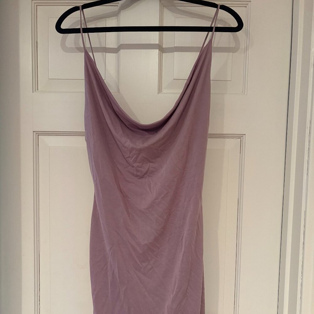 Nasty gal size L rayon dress with low hanging front - light plum color